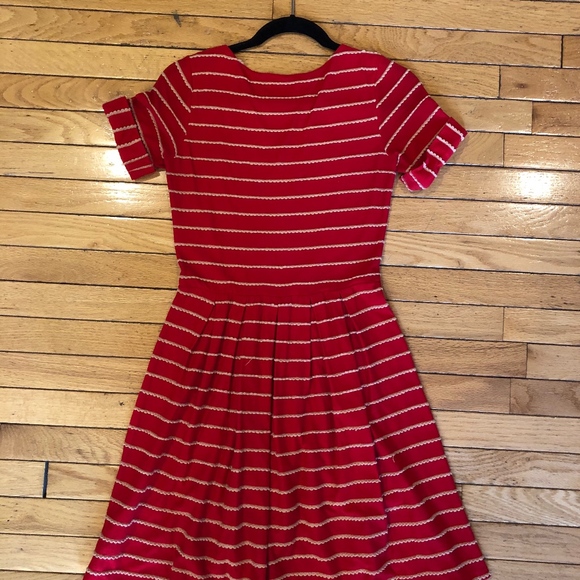 Anthropologie Red Scalloped Stripe Dress - Picture 4 of 6